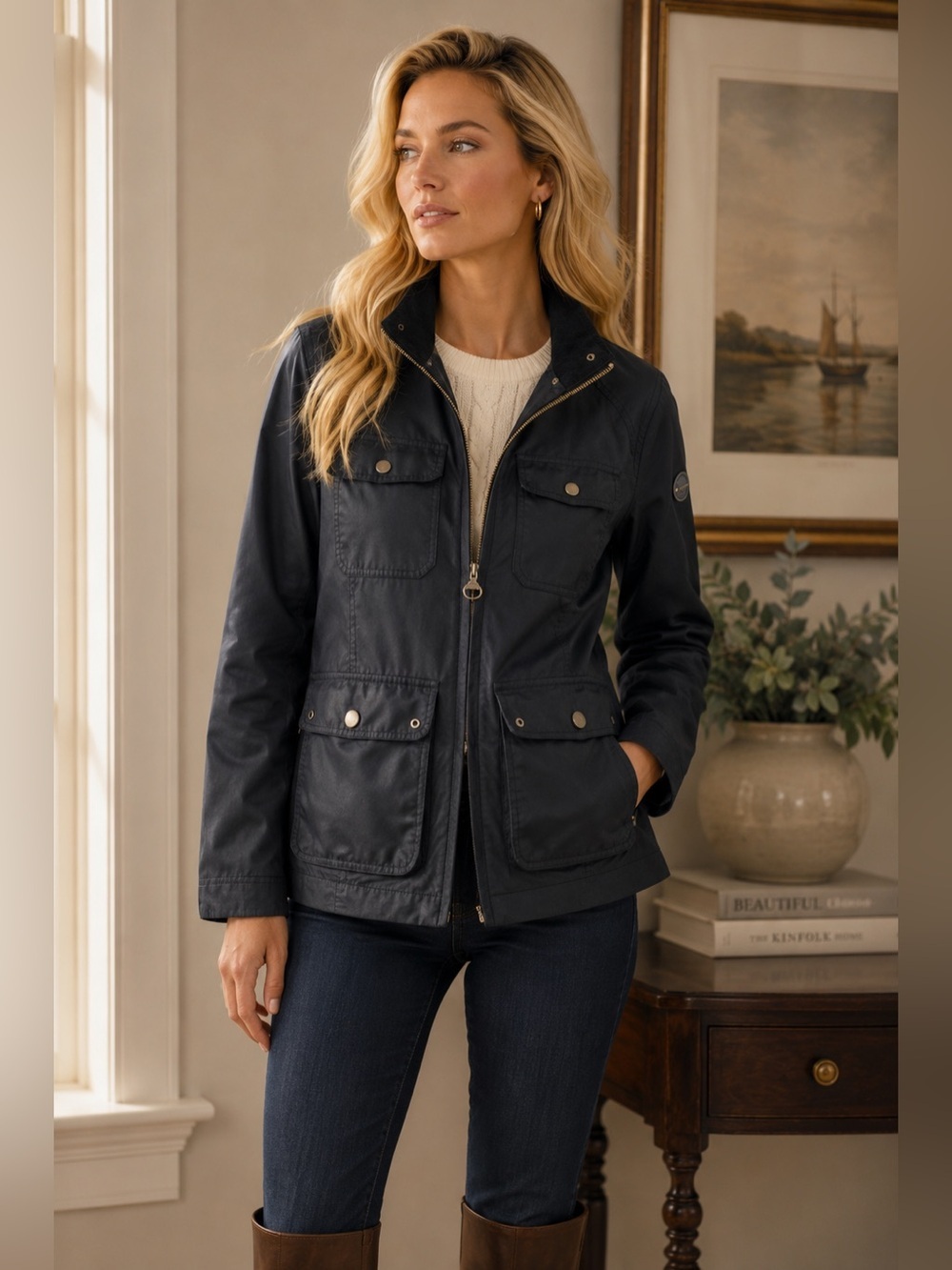 Barbour Beacon Brand Jacket – Women’s US 14 (Navy)